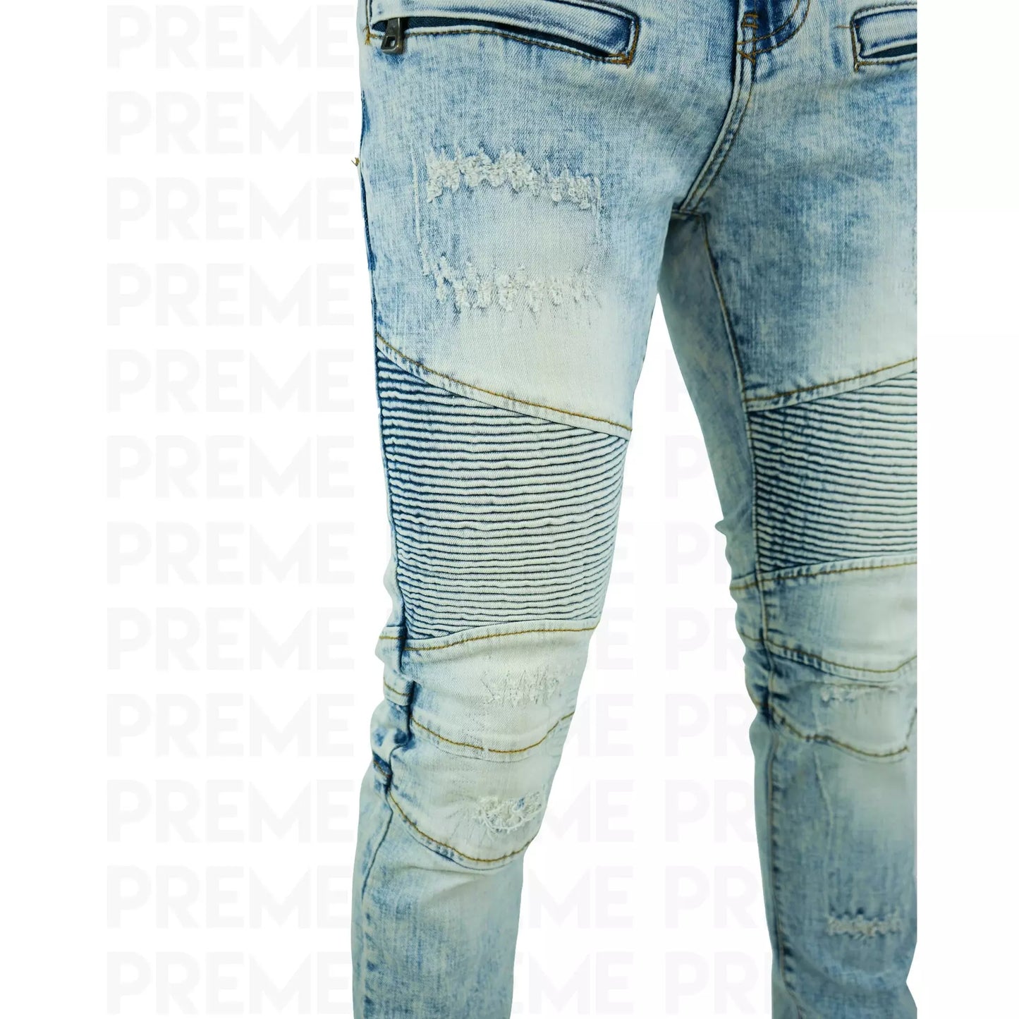 Preme Indigo Blue Biker Denim Jeans (PR-WB-873)