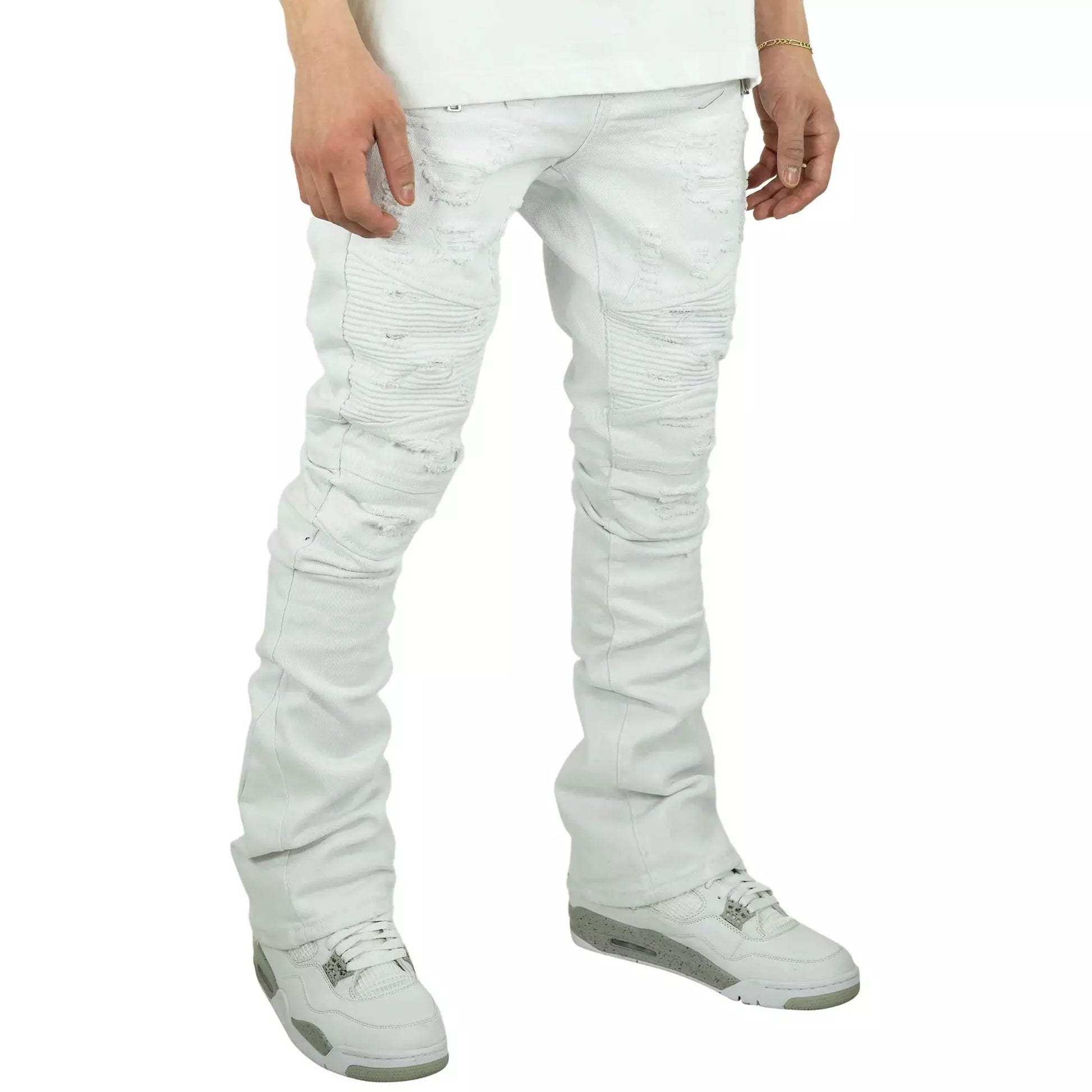 Trendy and Stylish White Moto Flare Biker Denim for Women