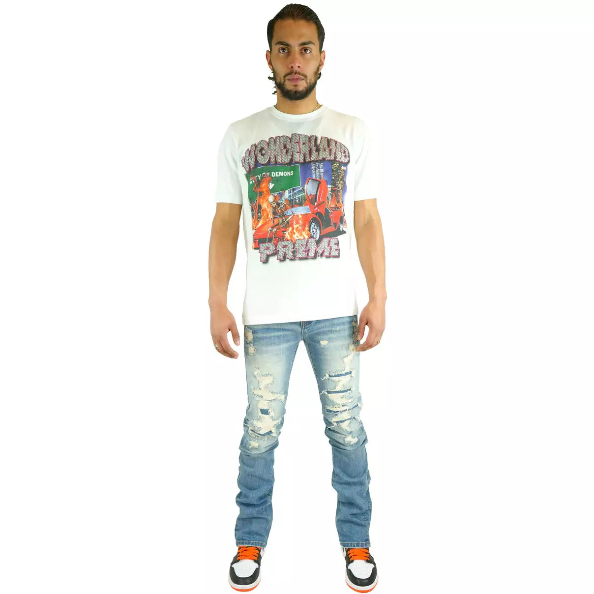 Preme Dark Indigo Flare Jeans w/Tears (PR-WB-962)