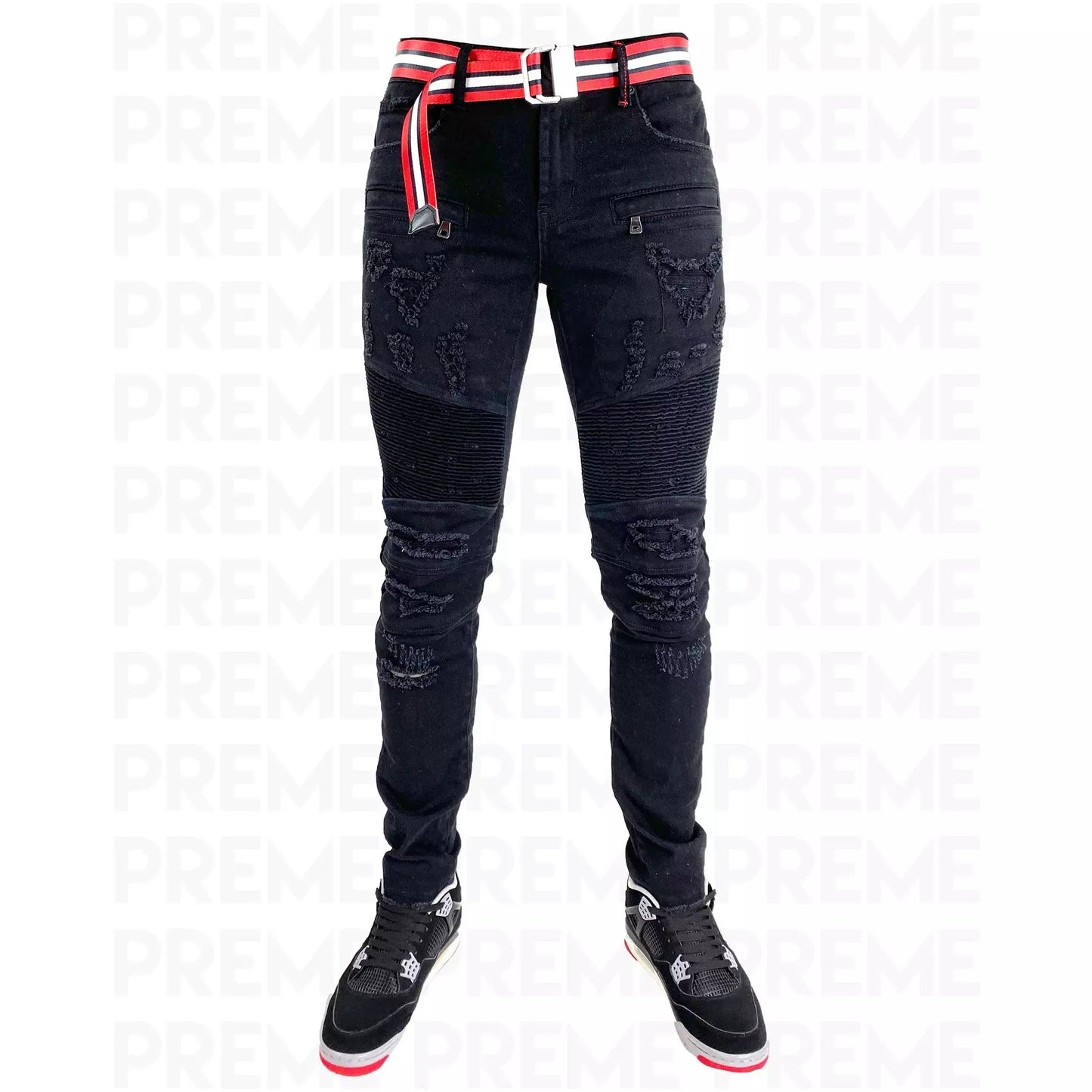 Preme SS21 Belted Denim - Buffalo Black - Red Belt (PR-WB-764)