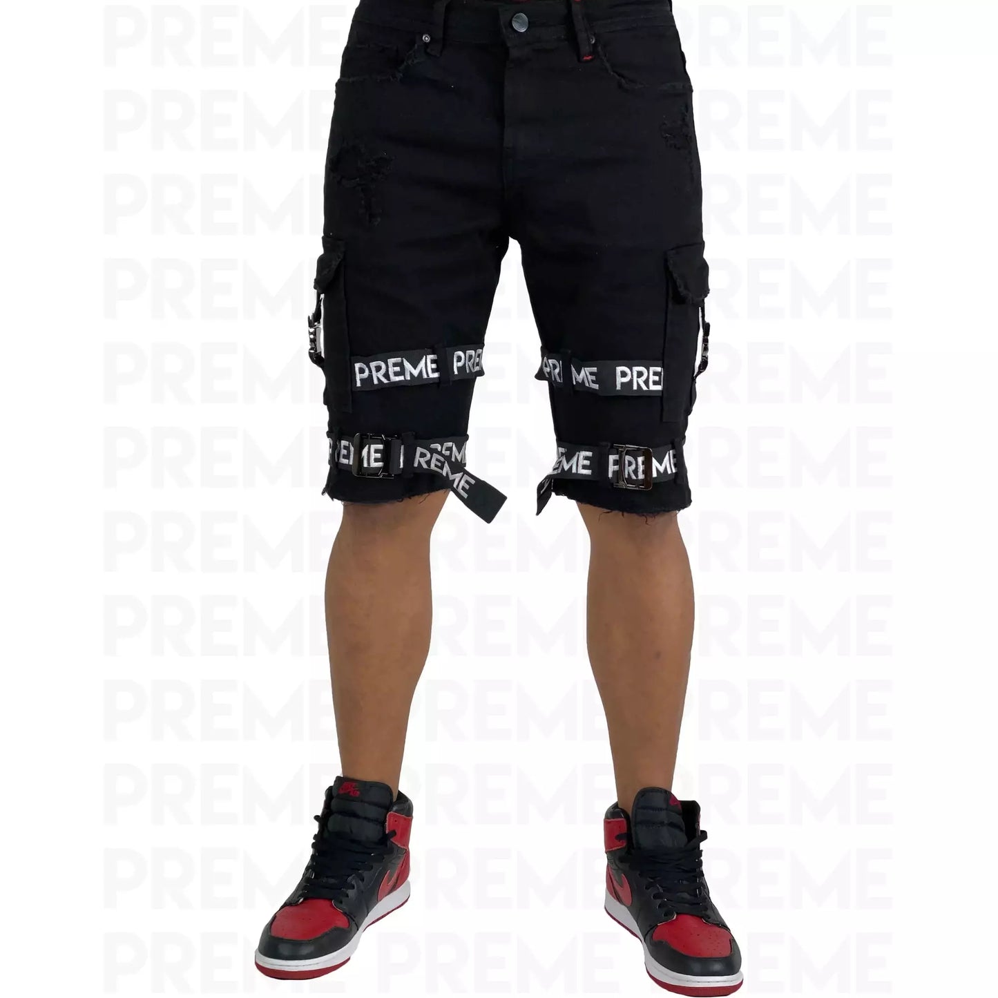 Preme Cargo Shorts with Preme Strap - Black (PR-WB-803) for streetwear enthusiasts