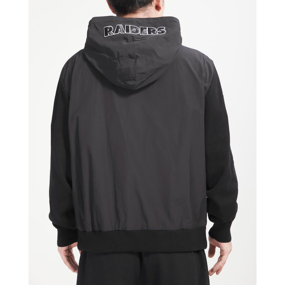 High-quality black hoodie featuring the Las Vegas Raiders team emblem and durable woven material