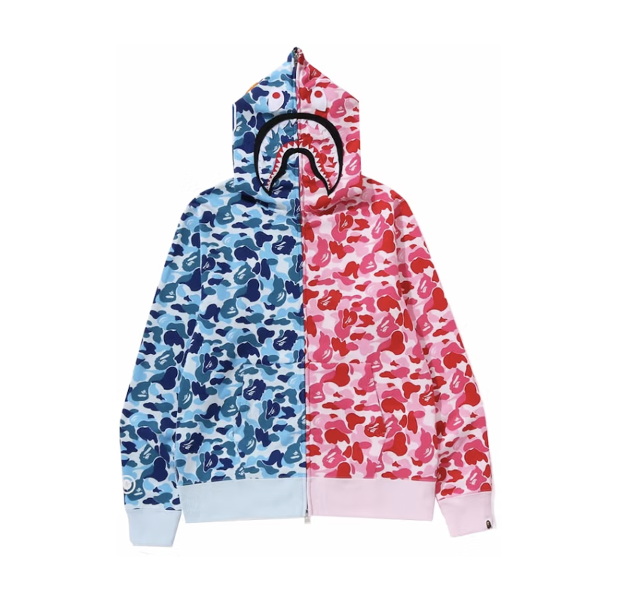BAPE ABC Camo Crazy Shark Full Zip Hoodie Blue Pink SS24 Fresh Society