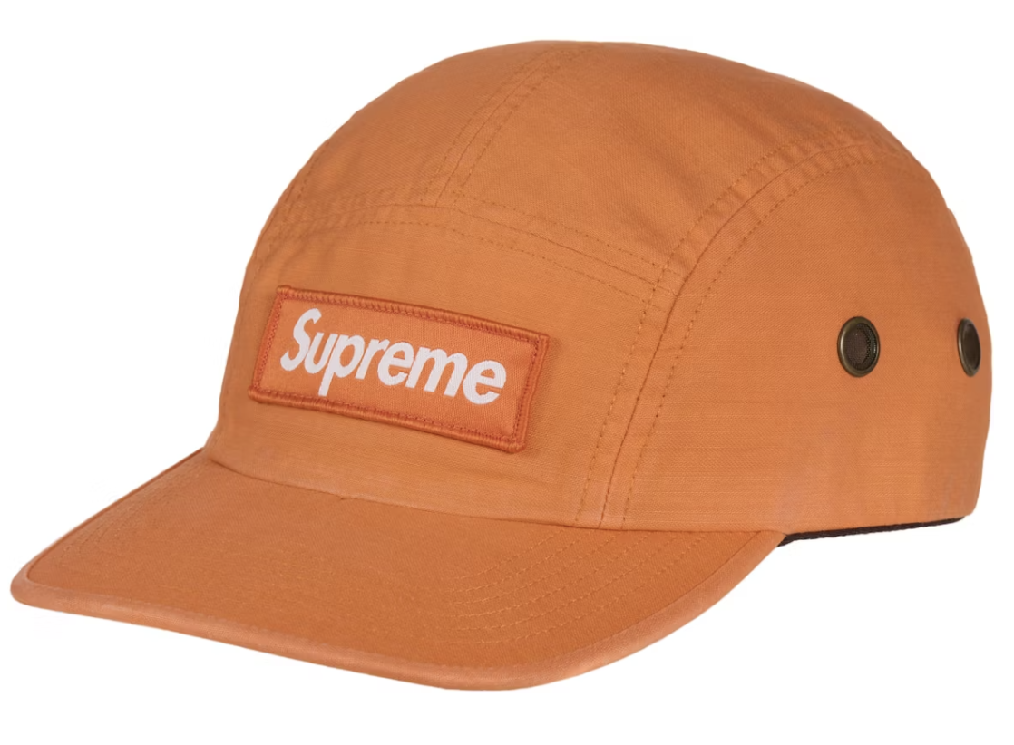 High-quality Supreme Military Camp Cap in vibrant orange color for FW24 collection