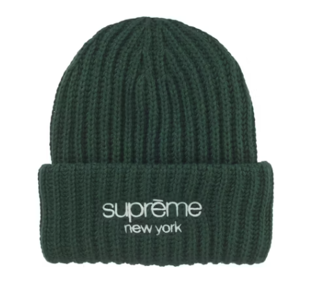 Dark green Supreme Classic Logo Chunky Ribbed Beanie from FW24 collection