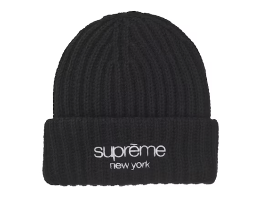 Supreme Classic Logo Chunky Ribbed Beanie in Black for Fall/Winter 24 Collection