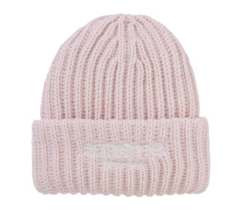Light pink Supreme Classic Logo Chunky Ribbed Beanie, perfect for winter