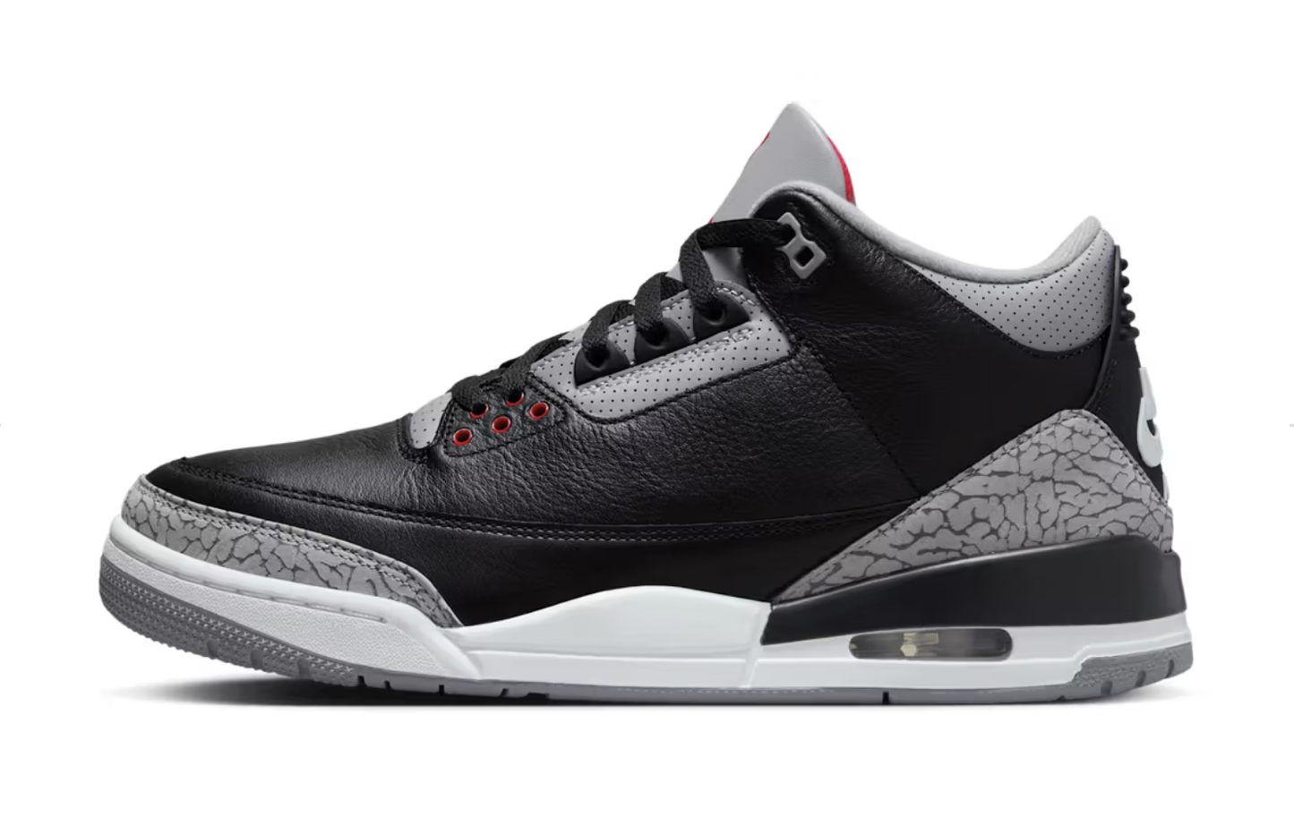 High-quality image of the iconic Jordan 3 Retro OG in Black Cement colorway, set to release in 2024 with style code DN3707-010