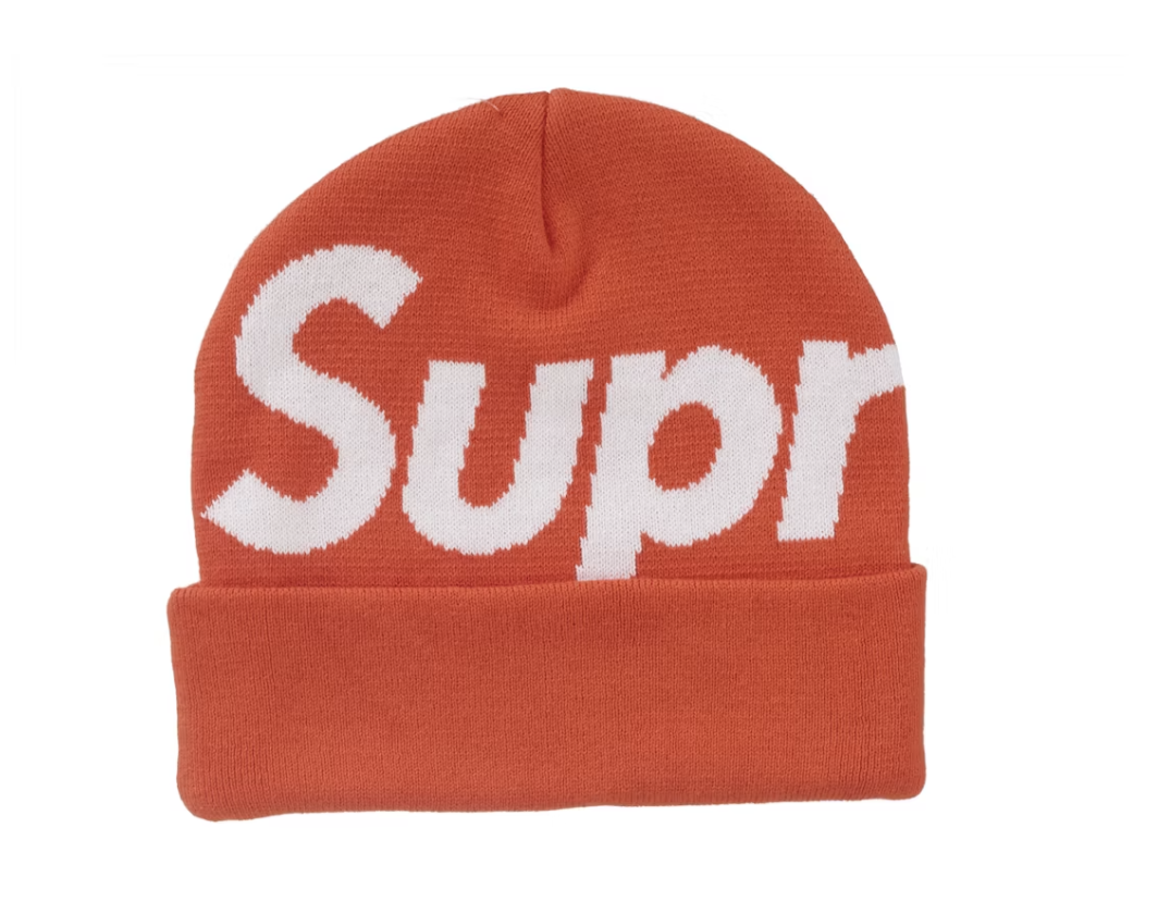 Supreme Big Logo Beanie in vibrant orange color for Fall/Winter 24 season