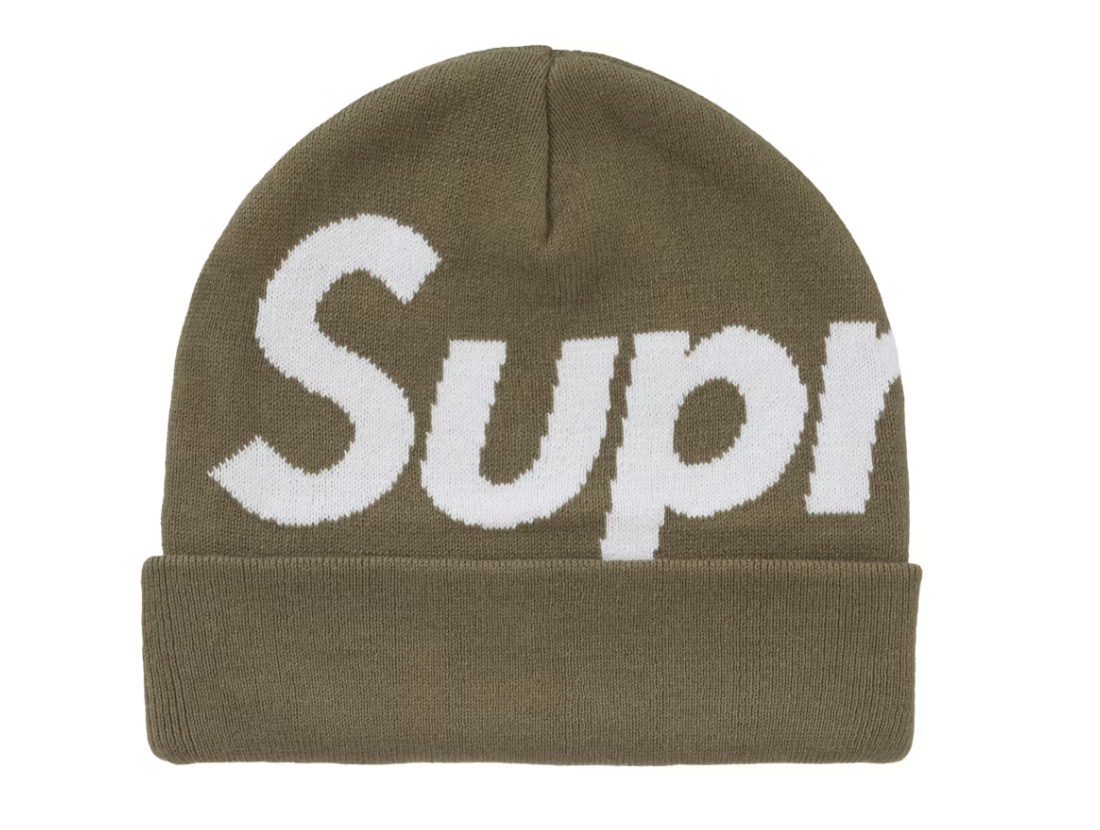 Supreme Big Logo Beanie in Olive, part of the Fall/Winter 24 collection