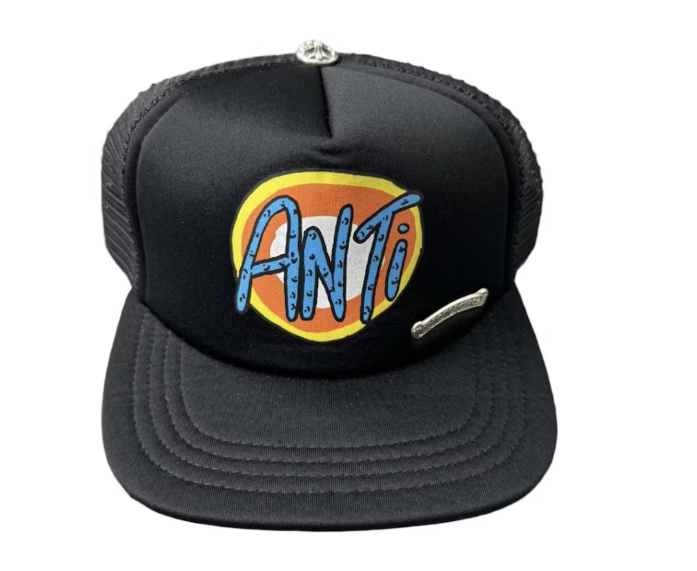 Black Chrome Hearts x Matty Boy Sex Records Link Trucker Hat with logo patch and adjustable strap