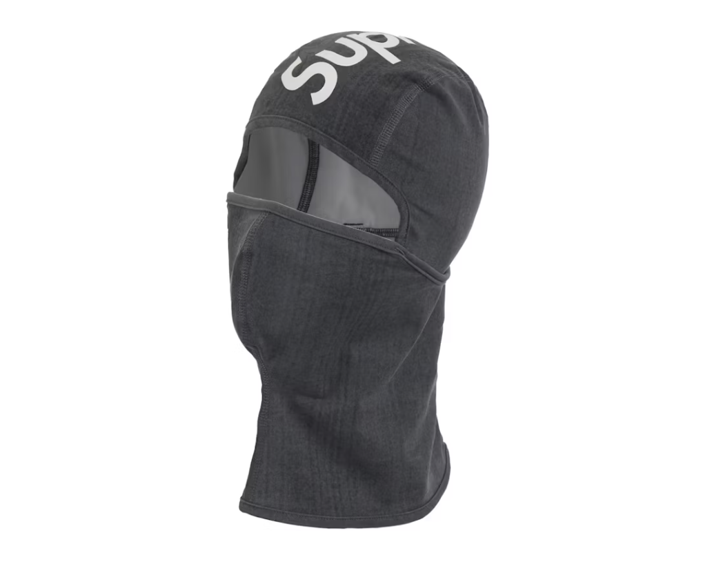 Black heat reactive balaclava from Supreme's FW24 collection, ideal for winter protection