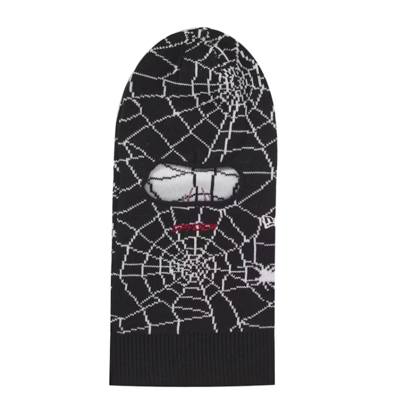 A close-up image of the Supreme Spyder New Era Balaclava in black, a versatile and stylish accessory for winter (FW24)