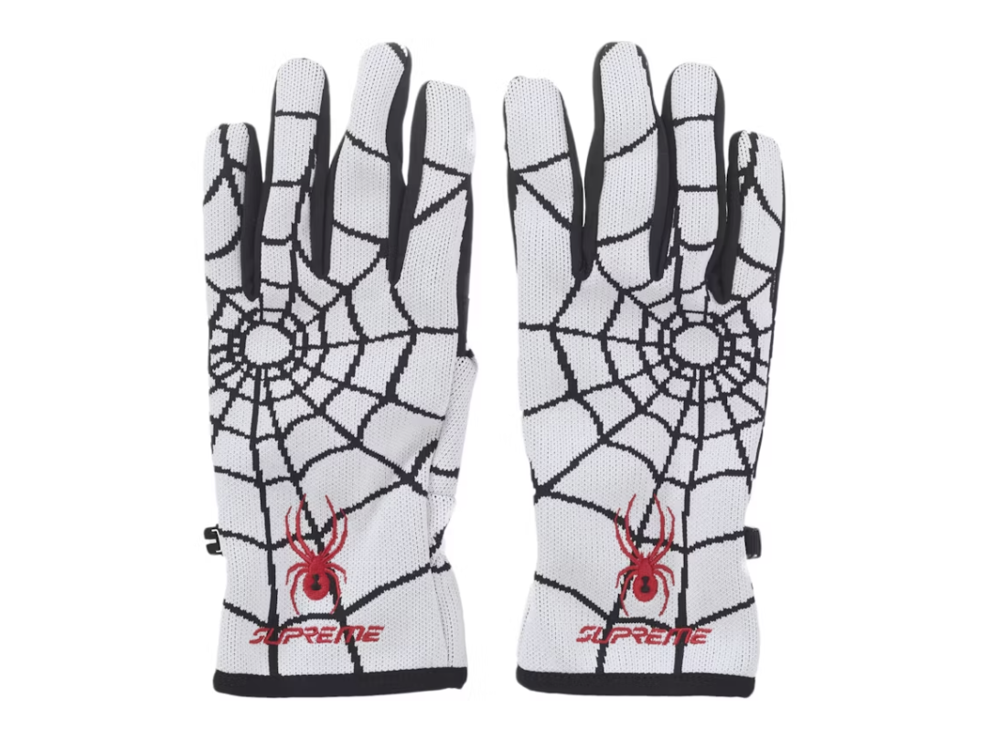 High-quality Supreme Spyder Gloves in white for winter sports and activities (FW24)
