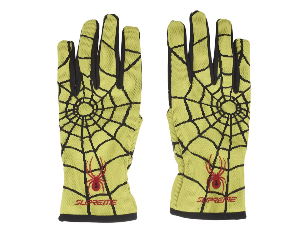 High-quality Supreme Spyder Gloves in bright yellow color for winter (FW24) sports gear