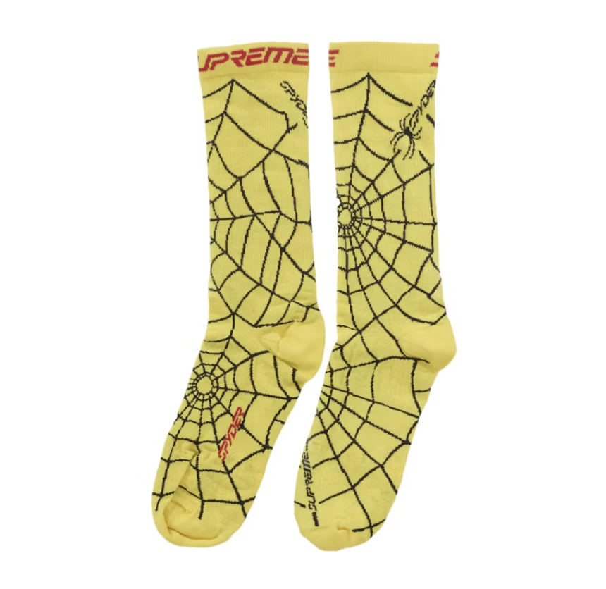Supreme Spyder Crew Socks in vibrant yellow color, perfect for fall/winter 2024, featuring a bold logo design