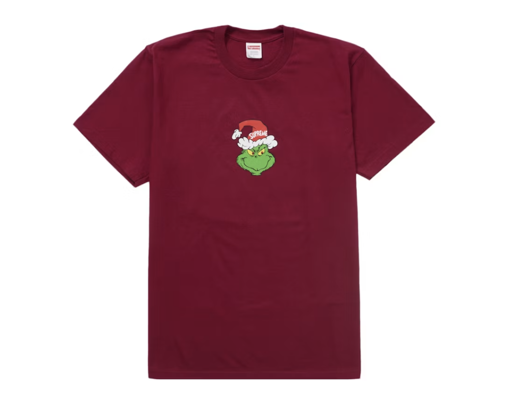 Supreme Grinch Tee - Cardinal (FW24) featuring a vibrant red color with the iconic Grinch graphic and Supreme logo