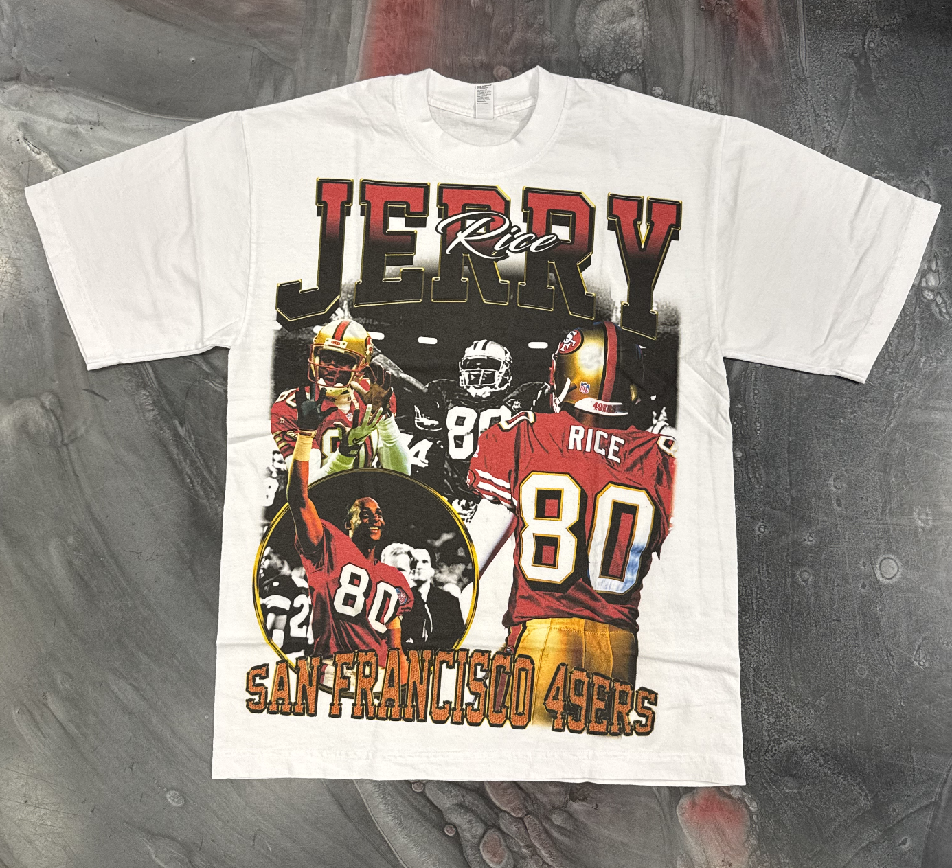 Vintage Demand Jerry Rice Collage Tee - White featuring iconic football player