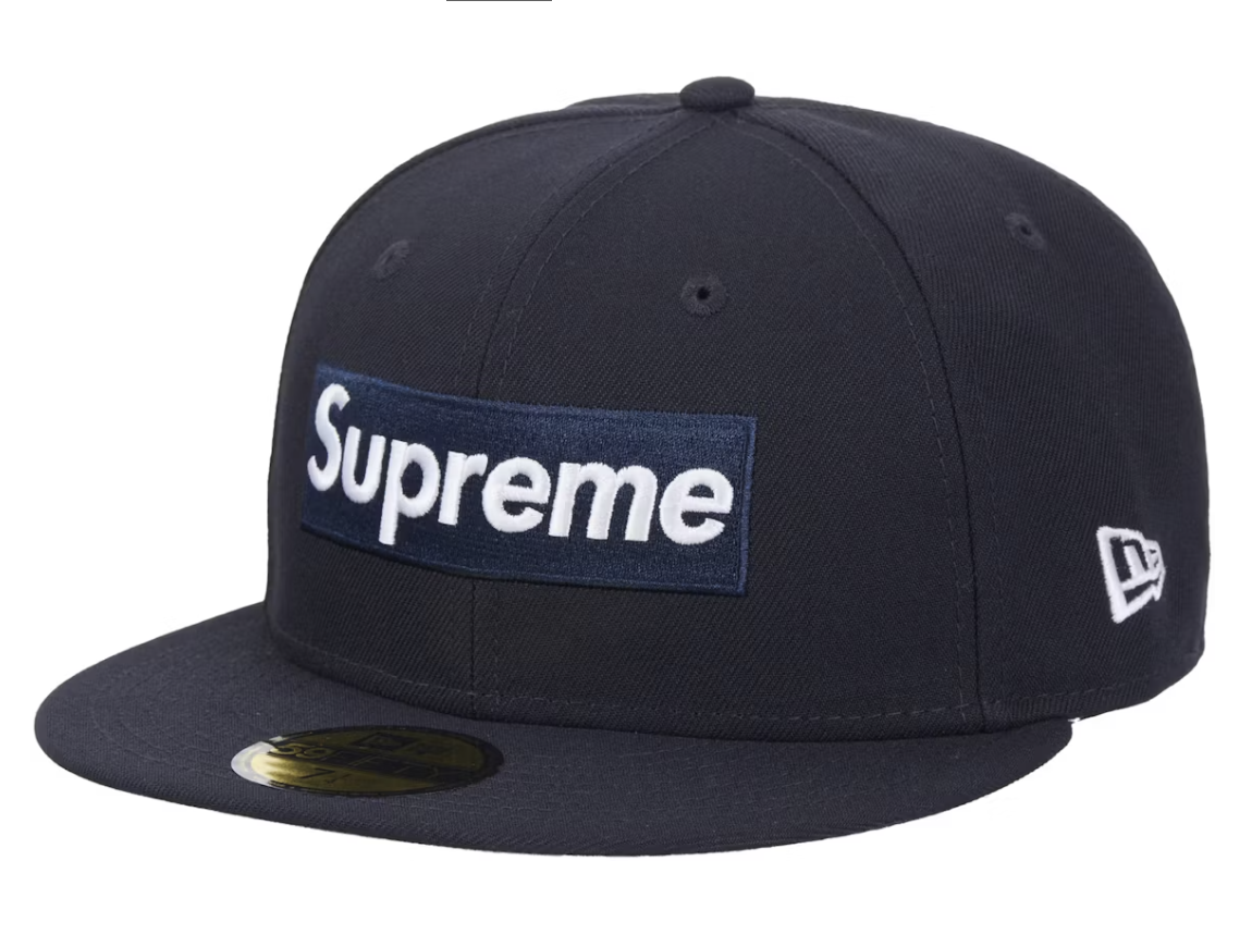 Supreme Championship Box Logo New Era Fitted Hat in navy, SS25, brand new (deadstock)