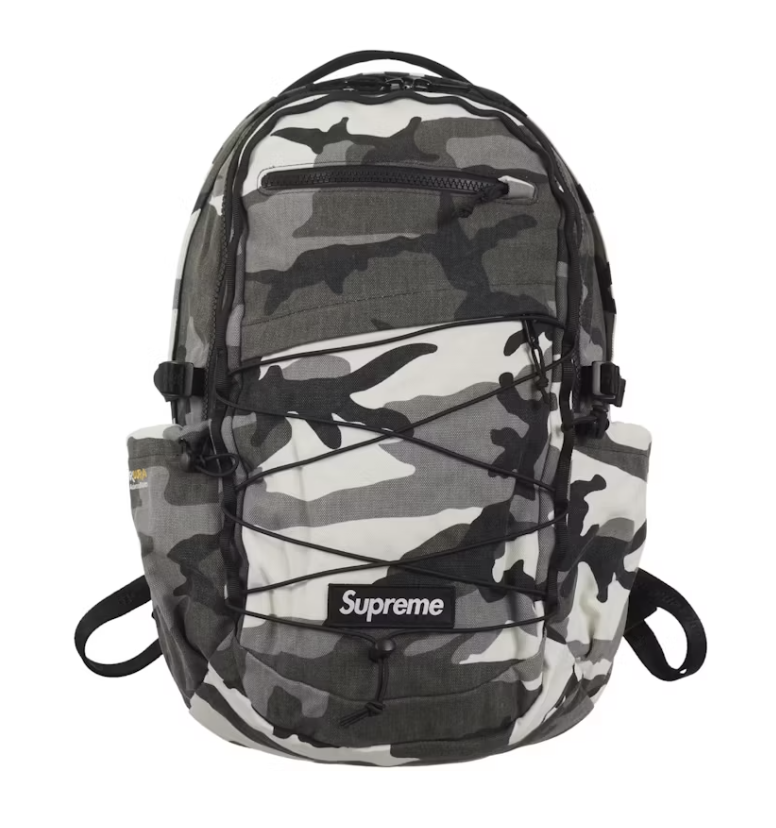 Supreme Logo Backpack in Snow Camo SS25, brand new and deadstock