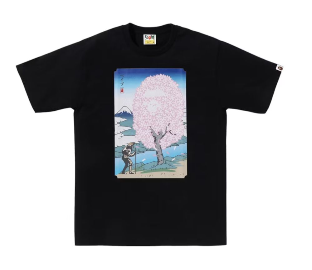Black BAPE Japan Sakura Tee with SS25, 1L22-110-011, brand new (deadstock) design