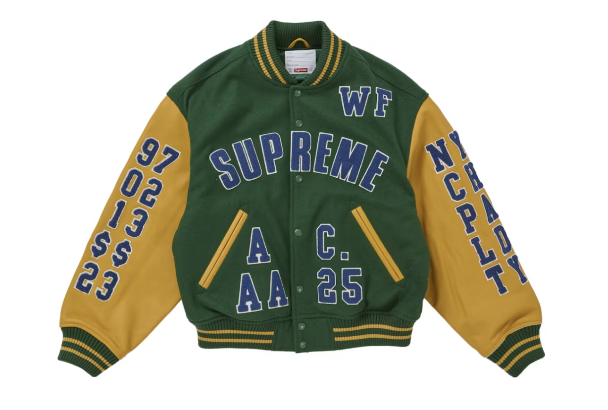 Supreme Praises Varsity Jacket in Green, SS25, Brand New Deadstock