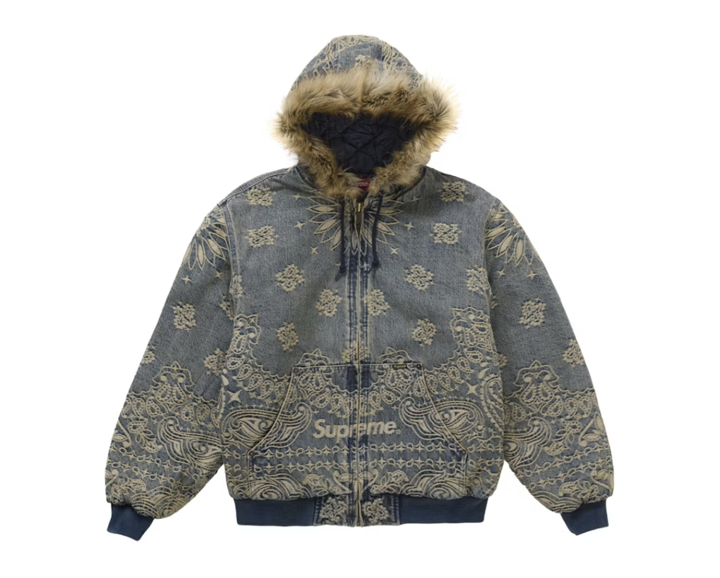 Blue Supreme Bandana Jacquard Denim Hooded Work Jacket from SS25, brand new deadstock
