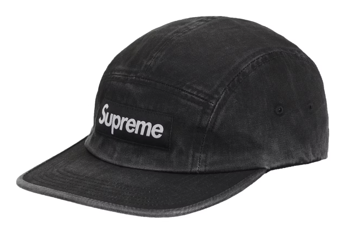 Supreme Black Washed Chino Twill Camp Cap SS25 | Fresh Society Supreme Black Washed Chino Twill Camp Cap SS25 | Fresh Society