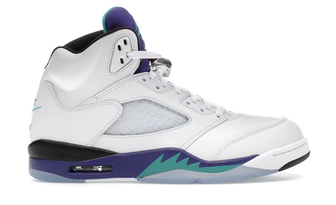 Jordan 5 Retro Grape 2025 sneakers in brand new deadstock condition featuring vibrant purple and black design with high-quality craftsmanship