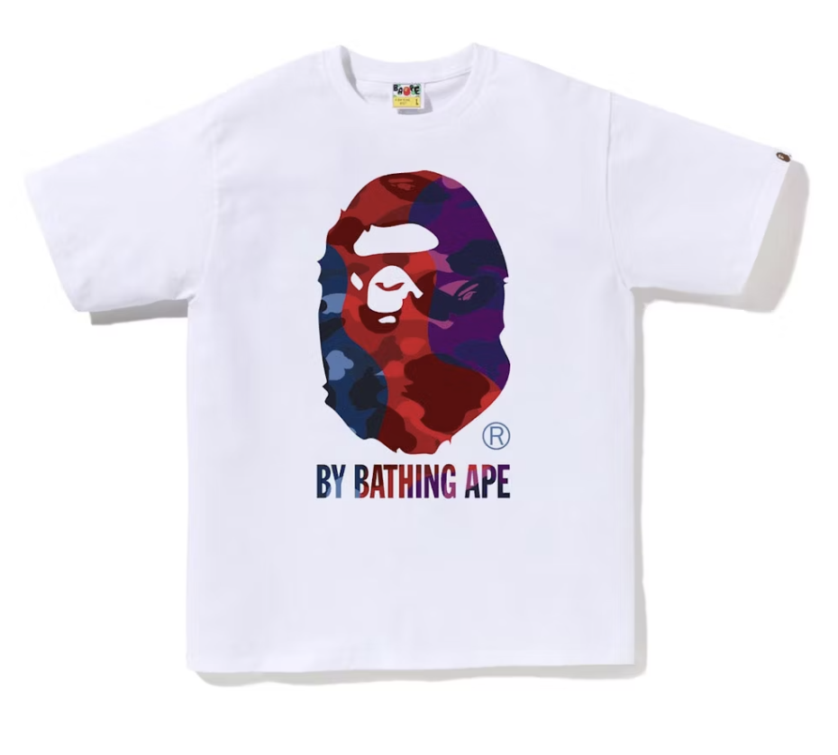 White BAPE Color Camo Crazy by Bathing Ape T-shirt featuring vibrant camouflage design and brand new deadstock condition