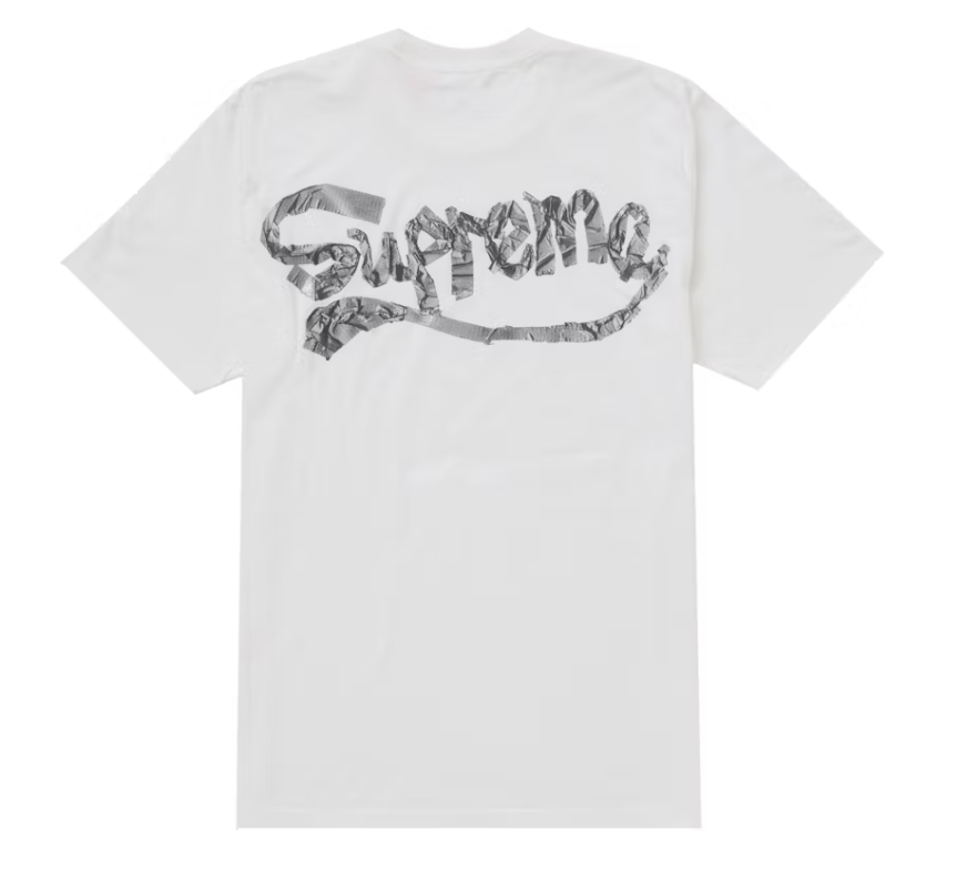 White Supreme Tape Tee from SS25 collection, brand new deadstock t-shirt for streetwear style