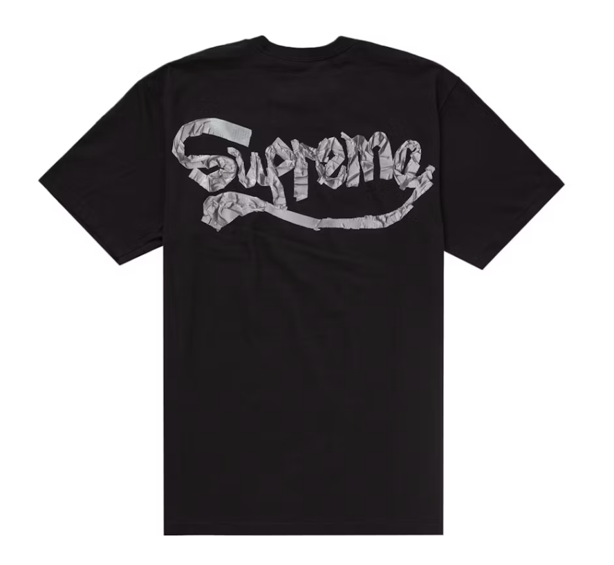 Black Supreme Tape Tee from SS25 season, brand new deadstock short-sleeve t-shirt with tape design