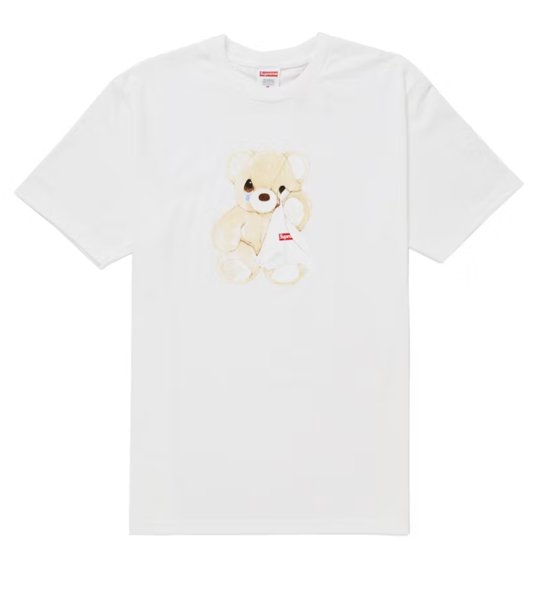White Supreme Bear T-shirt from SS25 season featuring clean design and brand new deadstock quality