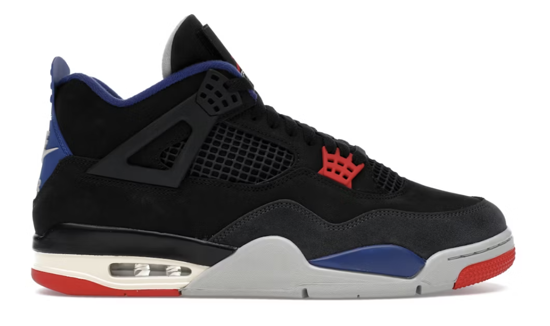 Image of brand new Jordan 4 Retro Rare Air sneakers featuring white lettering on the upper, SKU FV5029-003, showcasing classic design and premium quality