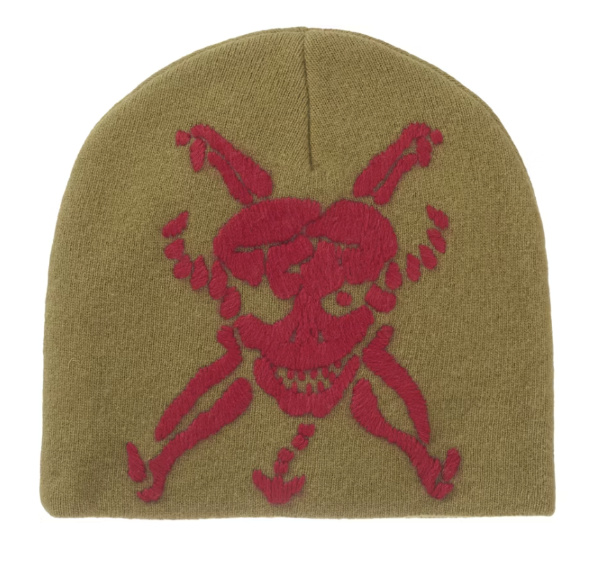 Gold Supreme Y's By Yohji Yamamoto Skull Beanie with FW25 branding, brand new deadstock, stylish and premium headwear