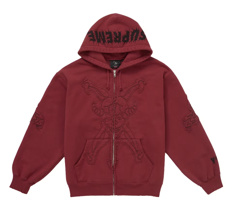 Bright red Supreme Y's by Yohji Yamamoto zip-up hoodie from FW25, brand new deadstock