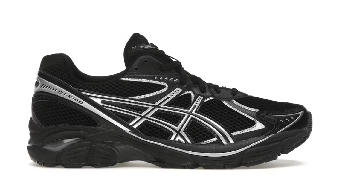 Black and silver ASICS GT-2160 running shoe, brand new deadstock sneaker with SKU 1203A275-001