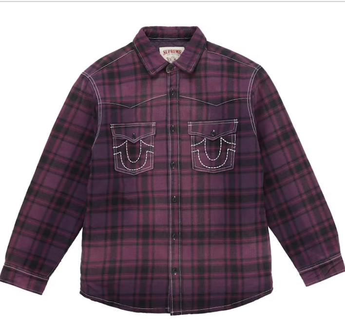 Supreme True Religion Quilted Lined Plaid Flannel Button Up - Purple (FW25)
