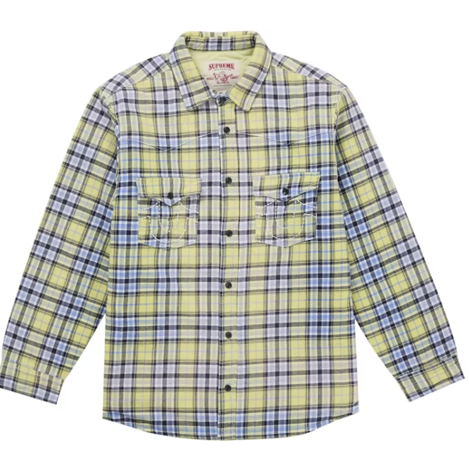 Supreme True Religion Quilted Lined Plaid Flannel Button Up - Yellow (FW25)