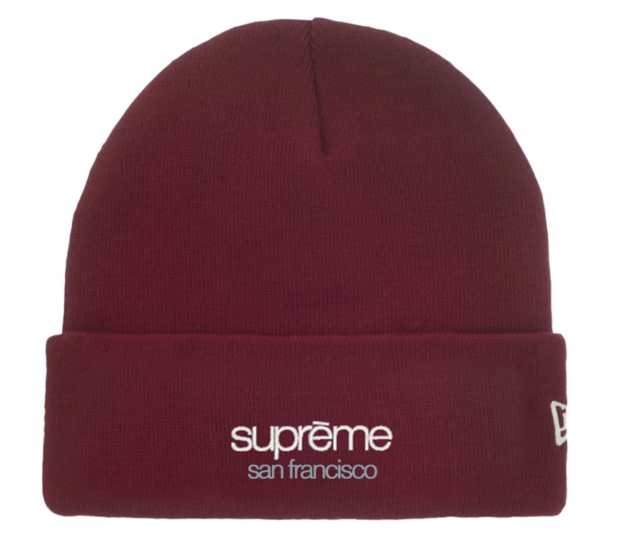 Supreme New Era Classic Logo Shop Beanie - Dark Red (FW25) – Fresh Supreme New Era Classic Logo Shop Beanie - Dark Red (FW25) – Fresh
