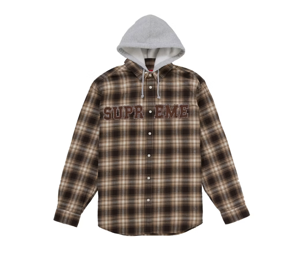 Supreme Applique Hooded Flannel Shirt - Brown (FW26)