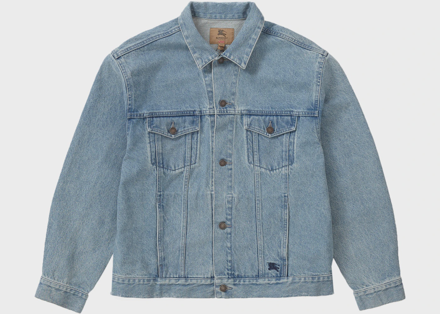 Supreme Burberry Denim Trucker Jacket in Washed Blue for Spring/Summer 2022 Collection