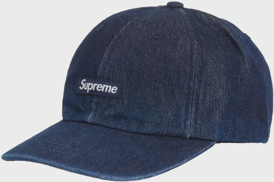 Supreme Cordura Denim Small Box 6-Panel - Blue (SS24) hat with durable cordura fabric in blue color