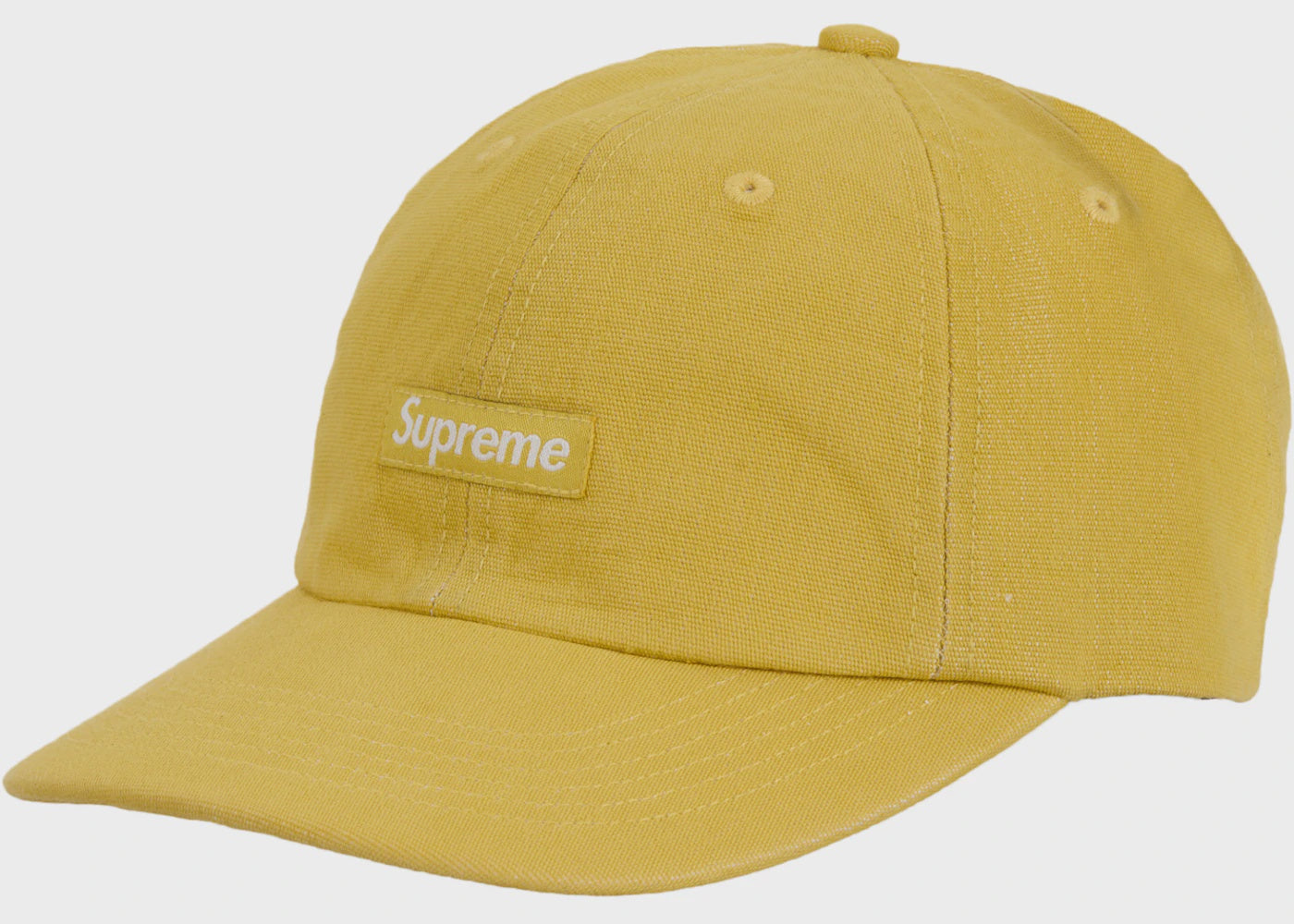 Supreme Cordura Denim Small Box 6-Panel in Yellow (SS24) showcasing durable and stylish streetwear accessory for fashion-forward individuals