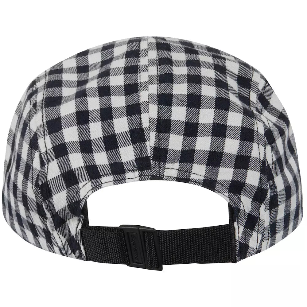 SS23 Supreme Gingham Camp Cap in Black, a must-have streetwear item for fashion enthusiasts