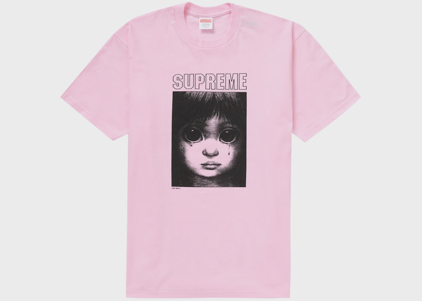 Supreme Margaret Keane Teardrop Tee in Light Pink (SS24) showcasing the iconic teardrop design by artist Margaret Keane
