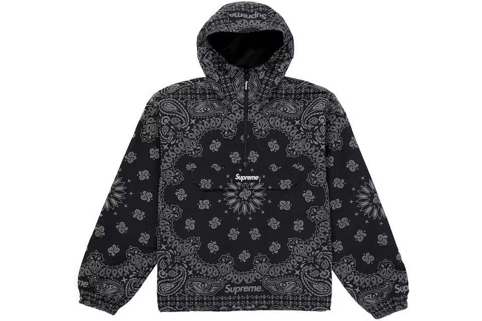 Supreme Reflective Bandana Hoodie Anorak - Black (SS26)