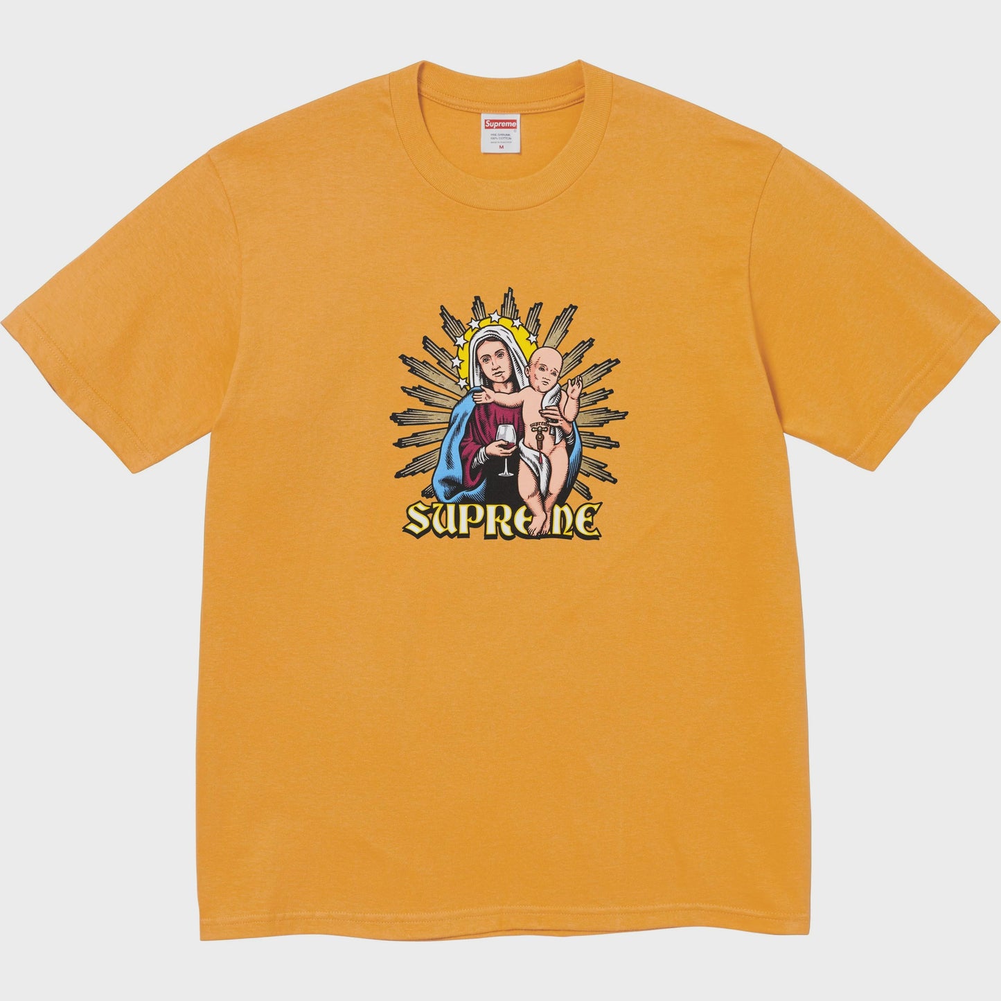 Mustard Supreme Blood Tee from FW24 collection, featuring bold logo design
