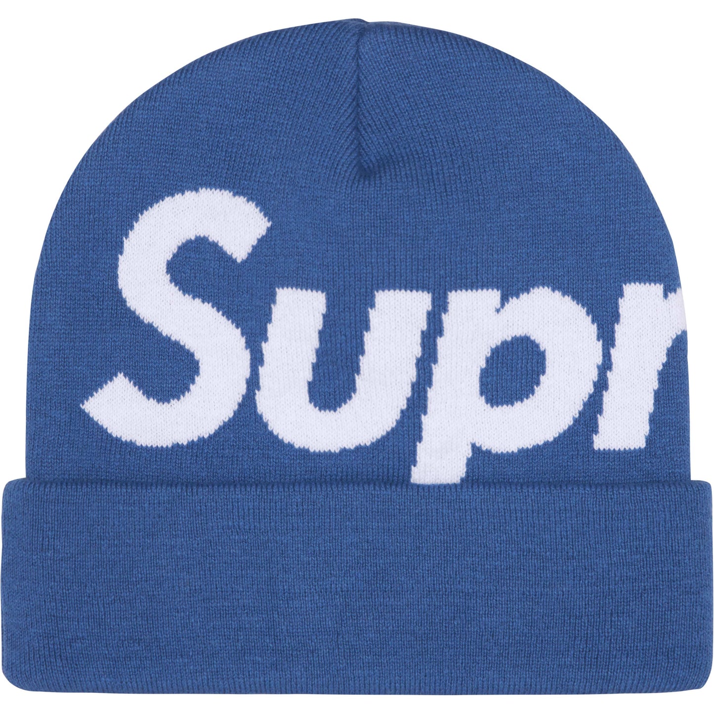 Supreme Big Logo Beanie in Slate Blue color from Fall/Winter 24 collection, a stylish and cozy accessory for winter