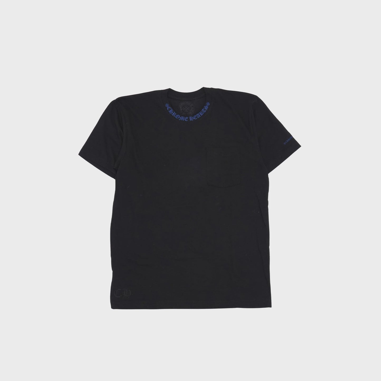 Black and blue Chrome Hearts Neck Logo T-Shirt, brand new deadstock men's casual apparel